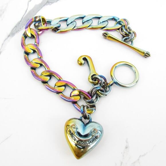 Rare Juicy Couture Y2K Rainbow Heart Charm Bracelet - Picture 2 of 8